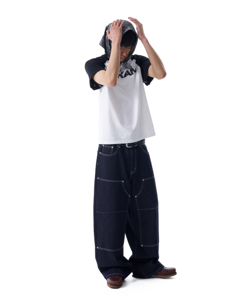 セール】Double Knee Denim Pants (Dark Blue)（デニムパンツ）｜AAKAM