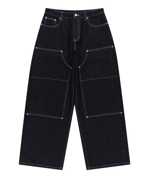 Double Knee Denim Pants (Dark Blue)（デニムパンツ）｜AAKAM