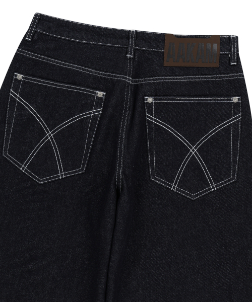 セール】Double Knee Denim Pants (Dark Blue)（デニムパンツ）｜AAKAM