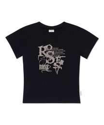ヴィンテージローズプリントスリムフィット半袖Tシャツブラック