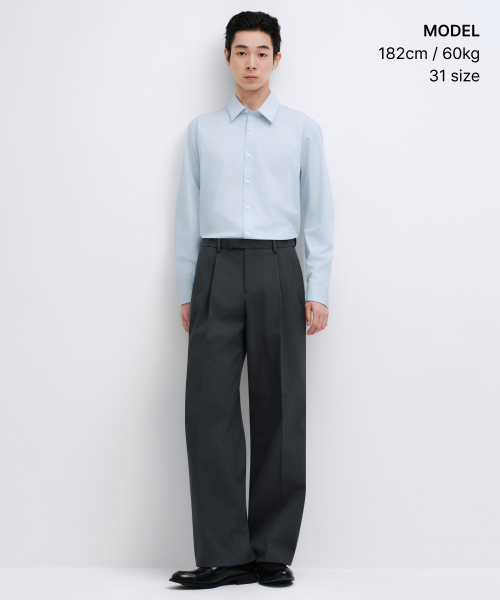 MUSINSA STANDARD（ムシンサスタンダード）の「リアルワイドヒドゥンバンディングスラックス[グレー]（スラックス・メンズ・その他・33/26/27/28/29/42/36/34/32/30/31/40/38）」の2枚目の写真