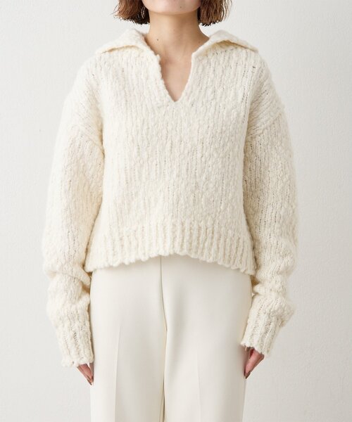 Whim Gazette（ウィムガゼット）の「ローゲージスキッパープルオーバー（ニット/セーター・レディース・オフホワイト/ベージュ/レッド・FREE）」の12枚目の写真