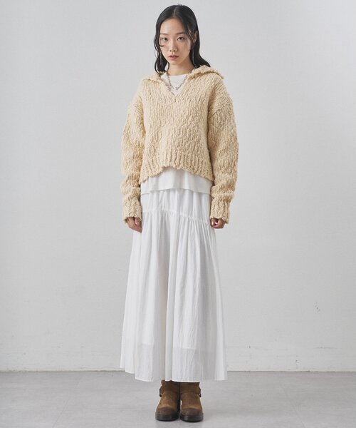 Whim Gazette（ウィムガゼット）の「ローゲージスキッパープルオーバー（ニット/セーター・レディース・オフホワイト/ベージュ/レッド・FREE）」の21枚目の写真