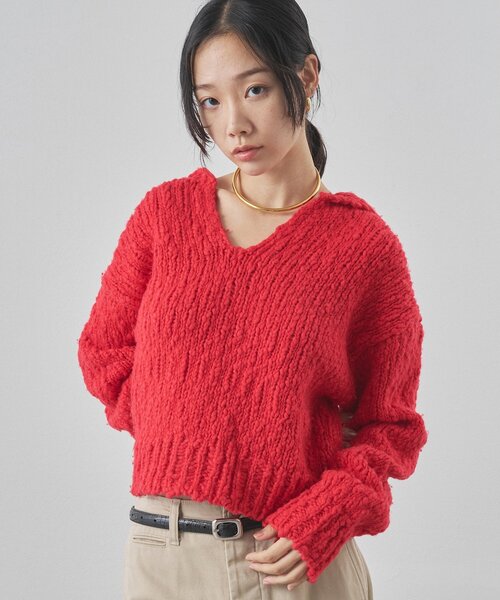 Whim Gazette（ウィムガゼット）の「ローゲージスキッパープルオーバー（ニット/セーター・レディース・オフホワイト/ベージュ/レッド・FREE）」の14枚目の写真