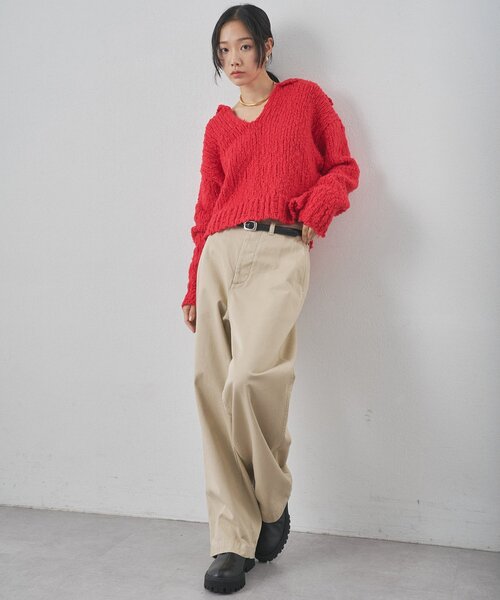 Whim Gazette（ウィムガゼット）の「ローゲージスキッパープルオーバー（ニット/セーター・レディース・オフホワイト/ベージュ/レッド・FREE）」の13枚目の写真