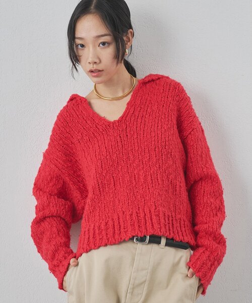 Whim Gazette（ウィムガゼット）の「ローゲージスキッパープルオーバー（ニット/セーター・レディース・オフホワイト/ベージュ/レッド・FREE）」の19枚目の写真