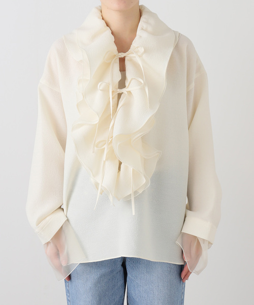 MIOSMOKEY（MIOSMOKEY）の「MIOSMOKEY RUFFLE BLOUSE MIO-252ST002：ブラウス（シャツ/ブラウス・レディース・ホワイト・38）」の7枚目の写真