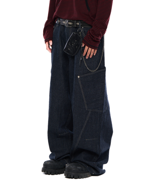 Ankle Studded Denim Pants (Dark Blue)（デニムパンツ）｜AAKAM