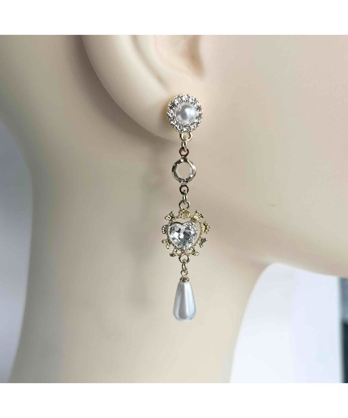 tone(トーン)の「【88eighty-eight】ゴールドパールキラキラハートピアス【import】(MA)(ピアス(両耳用)・レディース・ゴールド・FREE)」の6枚目の写真
