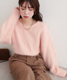 natural couture | ロングフェザークルーネックニットプルオーバー(ニット/セーター)