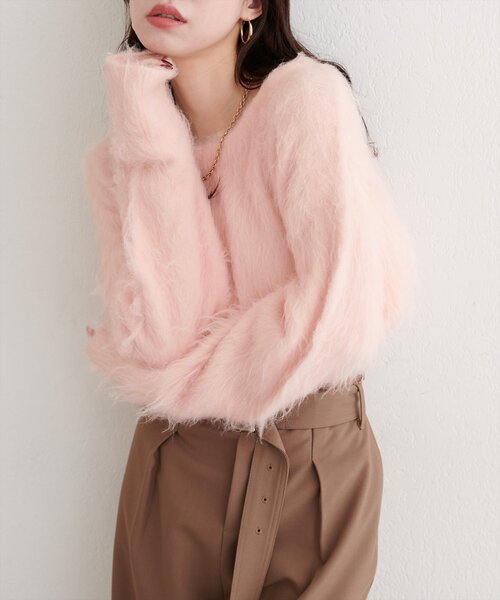 natural couture(ナチュラルクチュール)の「ロングフェザークルーネックニットプルオーバー(ニット/セーター・レディース・ベージュ/ピンク/オフホワイト/チャコールグレー・FREE)」の19枚目の写真