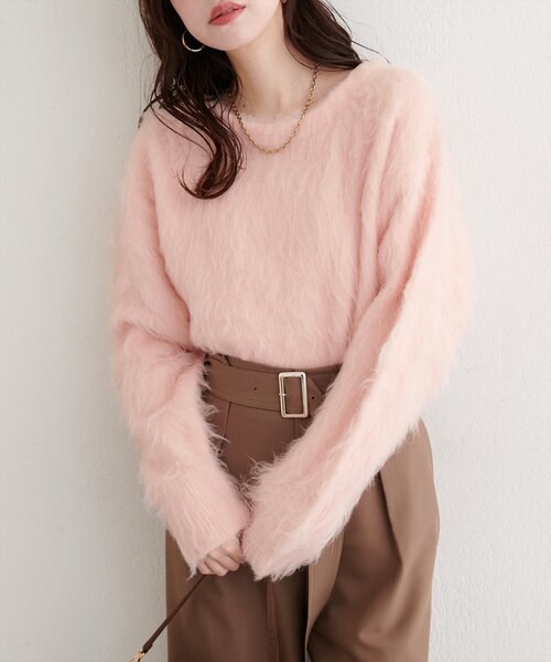 natural couture(ナチュラルクチュール)の「ロングフェザークルーネックニットプルオーバー(ニット/セーター・レディース・ベージュ/ピンク/オフホワイト/チャコールグレー・FREE)」の20枚目の写真