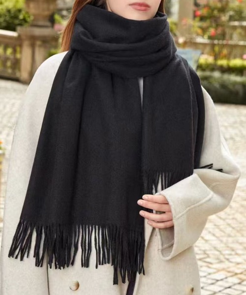 梅ひじき★ベルギーリネンフリンジストールブラック　ホワイト　2枚おまとめ ベルギーリネンフリンジストール | ASAUCE MELER (Women)/アソースメレ