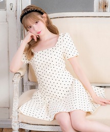 Tika（ティカ）の「キャバドレス ミニ フレア 半袖ドット パフスリーブ バックレースアップドレス ワンピース キャバワンピ（ワンピース）」