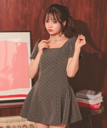 Tika（ティカ）の「キャバドレス ミニ フレア 半袖ドット パフスリーブ バックレースアップドレス ワンピース キャバワンピ（ワンピース）」