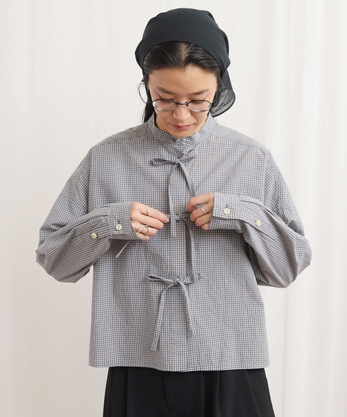 fig Ｌondon（フィグロンドン）の「ribbon shirt（シャツ/ブラウス・レディース・チェック/ストライプ/ピンク/ホワイト・FREE）」の4枚目の写真