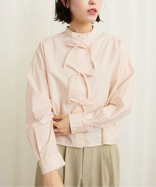 fig Ｌondon（フィグロンドン）の「ribbon shirt（シャツ/ブラウス・レディース・チェック/ストライプ/ピンク/ホワイト・FREE）」の3枚目の写真