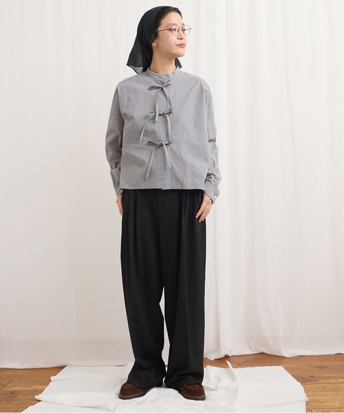 fig Ｌondon（フィグロンドン）の「ribbon shirt（シャツ/ブラウス・レディース・チェック/ストライプ/ピンク/ホワイト・FREE）」の6枚目の写真
