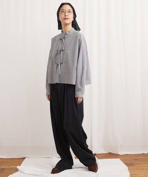 fig Ｌondon（フィグロンドン）の「ribbon shirt（シャツ/ブラウス・レディース・チェック/ストライプ/ピンク/ホワイト・FREE）」の7枚目の写真