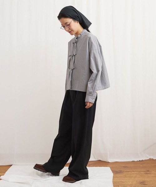 fig Ｌondon（フィグロンドン）の「ribbon shirt（シャツ/ブラウス・レディース・チェック/ストライプ/ピンク/ホワイト・FREE）」の8枚目の写真