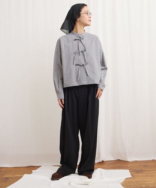 fig Ｌondon（フィグロンドン）の「ribbon shirt（シャツ/ブラウス・レディース・チェック/ストライプ/ピンク/ホワイト・FREE）」の9枚目の写真