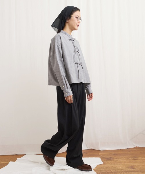 fig Ｌondon（フィグロンドン）の「ribbon shirt（シャツ/ブラウス・レディース・チェック/ストライプ/ピンク/ホワイト・FREE）」の10枚目の写真