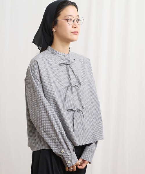 fig Ｌondon（フィグロンドン）の「ribbon shirt（シャツ/ブラウス・レディース・チェック/ストライプ/ピンク/ホワイト・FREE）」の11枚目の写真