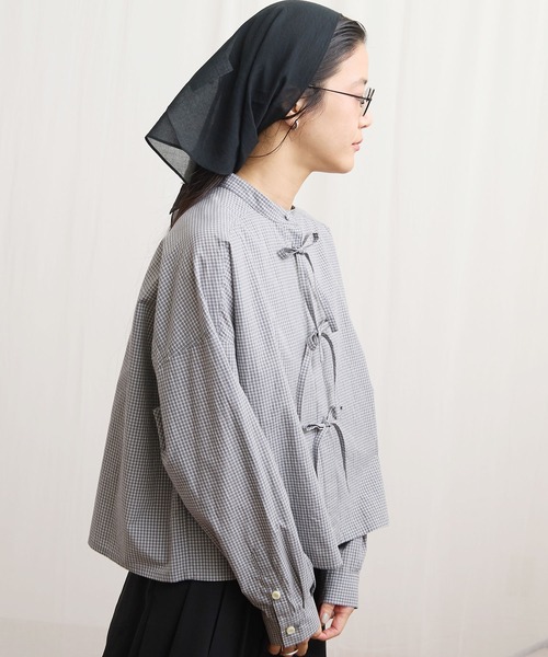 fig Ｌondon（フィグロンドン）の「ribbon shirt（シャツ/ブラウス・レディース・チェック/ストライプ/ピンク/ホワイト・FREE）」の12枚目の写真