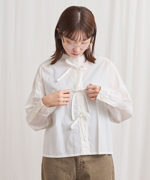 fig Ｌondon（フィグロンドン）の「ribbon shirt（シャツ/ブラウス・レディース・チェック/ストライプ/ピンク/ホワイト・FREE）」の19枚目の写真