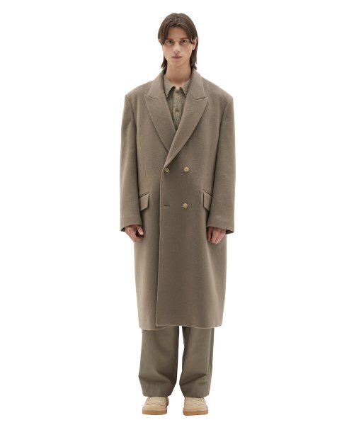 22fw ダブルブレストコート、ダークベージュ（チェスターコート
