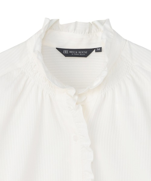 TOKYO SHIRTS(トウキョウシャツ)の「【吸水速乾】【COFREX】スタンド ゴムシャーリング ブラウス 長袖 レディースデザインシャツ(シャツ/ブラウス・レディース・ホワイト・S/M/LL/L)」の3枚目の写真
