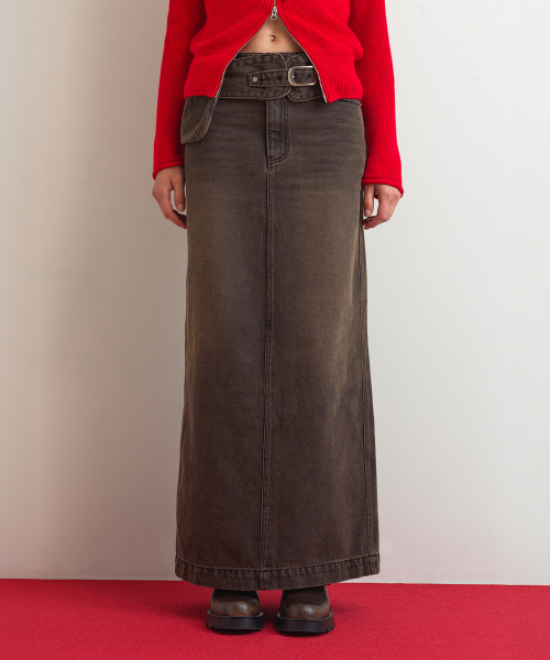AOPT(アオプト)の「DENIM LONG SKIRT - BROWN(スカート・レディース・その他・SMALL/MEDIUM)」の1枚目の写真