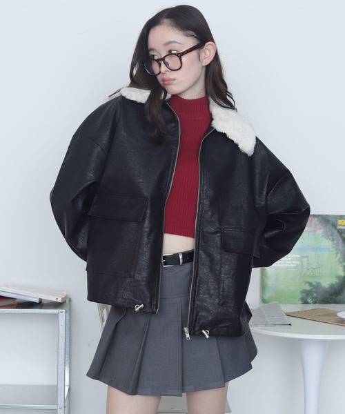 WEGO(ウィゴー)の「ファー襟付きPUブルゾン(ライダースジャケット・レディース・ブラック・FREE)」の1枚目の写真