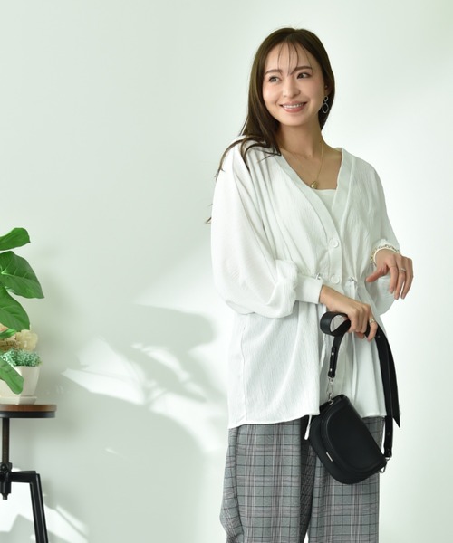 INTERPLANET(インタープラネット)の「ドルマンドロストシャツ(シャツ/ブラウス・レディース・オフホワイト/ブラック・FREE)」の8枚目の写真