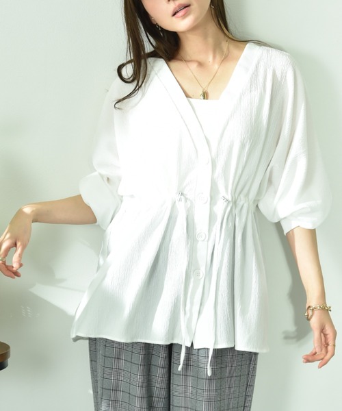 INTERPLANET(インタープラネット)の「ドルマンドロストシャツ(シャツ/ブラウス・レディース・オフホワイト/ブラック・FREE)」の6枚目の写真