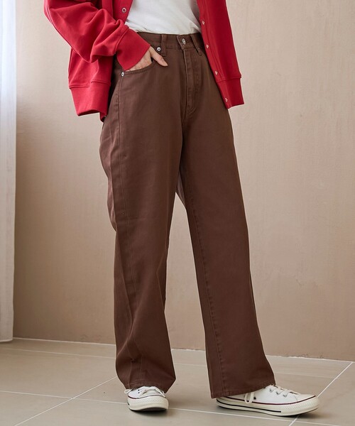 coen（コーエン）の「【スプリングカラー】ストレートカラーデニムパンツ（デニムパンツ・レディース・ブラウン/ライトピンク/ナチュラル・L/M/S）」の2枚目の写真