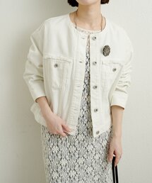 Omekashi（オメカシ）の「ブローチ付きダメージデニムGジャン（デニムジャケット）」