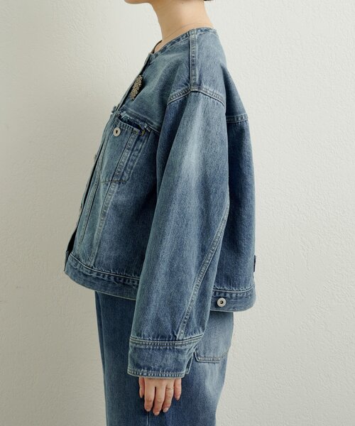 Omekashi（オメカシ）の「ブローチ付きダメージデニムGジャン（デニムジャケット・レディース・ブルー/オフホワイト・FREE）」の16枚目の写真