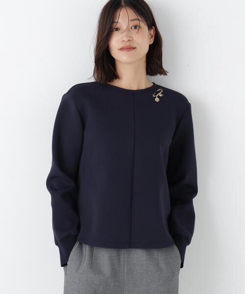 human woman（ヒューマンウーマン）の「◆ダンボールクルーネックプルオーバー（Tシャツ/カットソー・レディース・ベージュ系その他2/ネイビー・MEDIUM）」の2枚目の写真