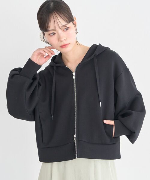 earth music&ecology（アースミュージックアンドエコロジー）の「エアもちフーディブルゾン（パーカー・レディース・杢グレー/アイボリー/ブラック・FREE）」の3枚目の写真