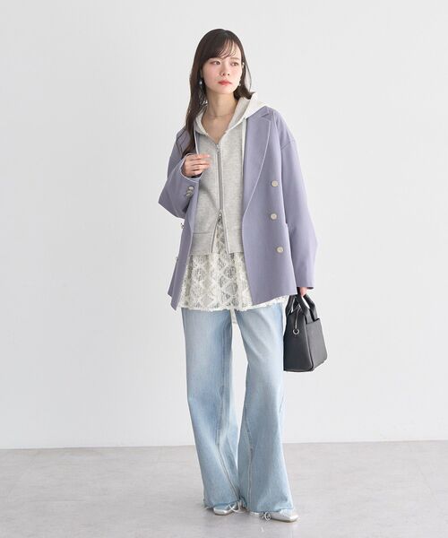 earth music&ecology（アースミュージックアンドエコロジー）の「エアもちフーディブルゾン（パーカー・レディース・杢グレー/アイボリー/ブラック・FREE）」の14枚目の写真