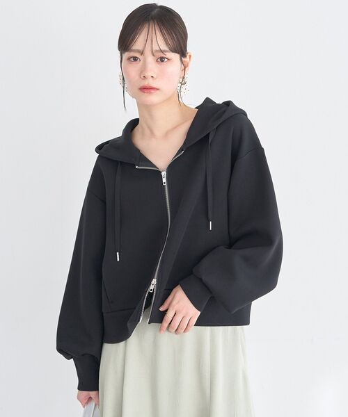 earth music&ecology(アースミュージックアンドエコロジー)の「エアもちフーディブルゾン(パーカー・レディース・杢グレー/アイボリー/ブラック・FREE)」の22枚目の写真