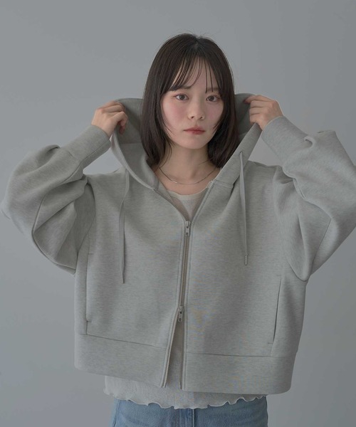 earth music&ecology(アースミュージックアンドエコロジー)の「エアもちフーディブルゾン(パーカー・レディース・杢グレー/アイボリー/ブラック・FREE)」の1枚目の写真