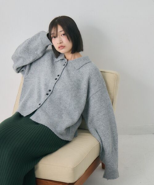 RETRO GIRL(レトロガール)の「ダブルボタン襟付きカーデ(カーディガン/ボレロ・レディース・ライトグレー/ピンク/ナチュラル・FREE)」の4枚目の写真