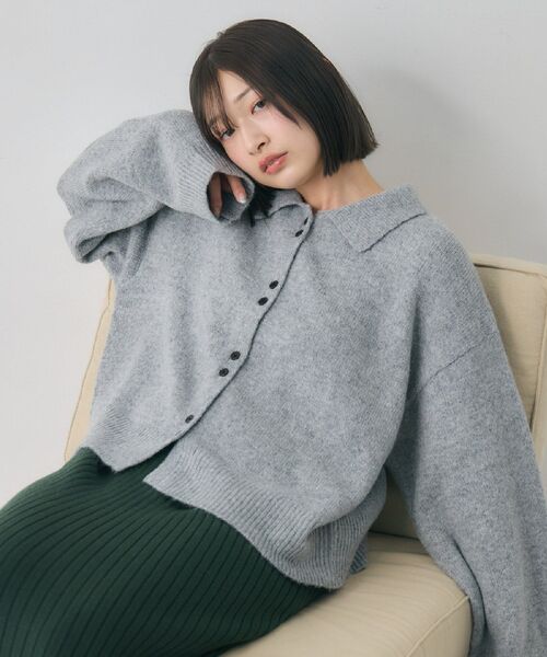 RETRO GIRL(レトロガール)の「ダブルボタン襟付きカーデ(カーディガン/ボレロ・レディース・ライトグレー/ピンク/ナチュラル・FREE)」の5枚目の写真