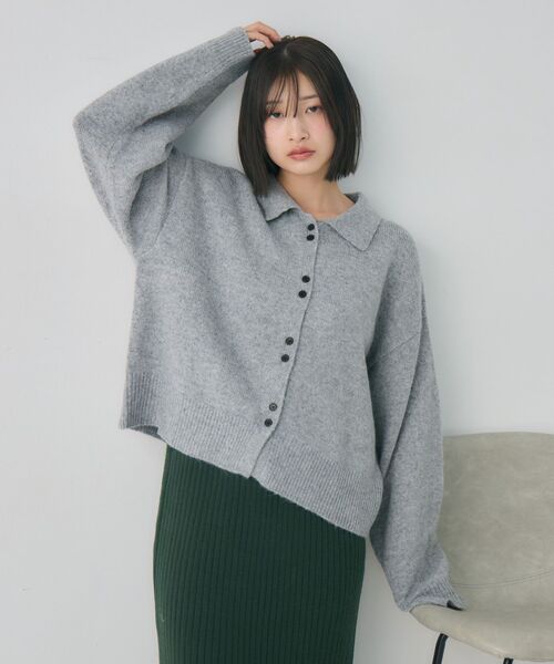 RETRO GIRL(レトロガール)の「ダブルボタン襟付きカーデ(カーディガン/ボレロ・レディース・ライトグレー/ピンク/ナチュラル・FREE)」の10枚目の写真