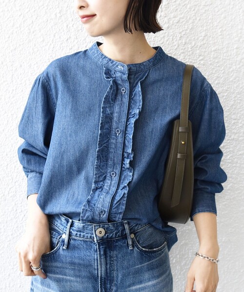 WEB限定】〈洗濯機可能〉ライトオンス フリル デニム シャツ（シャツ