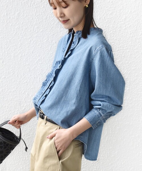 SHIPS（シップス）の「【WEB限定】〈洗濯機可能〉ライトオンス フリル デニム シャツ（シャツ/ブラウス・レディース・ライトブルー/ブルー・ONE SIZE）」の20枚目の写真