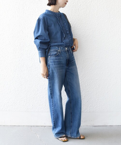 SHIPS（シップス）の「【WEB限定】〈洗濯機可能〉ライトオンス フリル デニム シャツ（シャツ/ブラウス・レディース・ライトブルー/ブルー・ONE SIZE）」の14枚目の写真