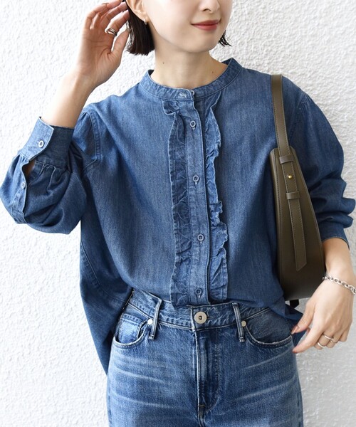 SHIPS（シップス）の「【WEB限定】〈洗濯機可能〉ライトオンス フリル デニム シャツ（シャツ/ブラウス・レディース・ライトブルー/ブルー・ONE SIZE）」の10枚目の写真